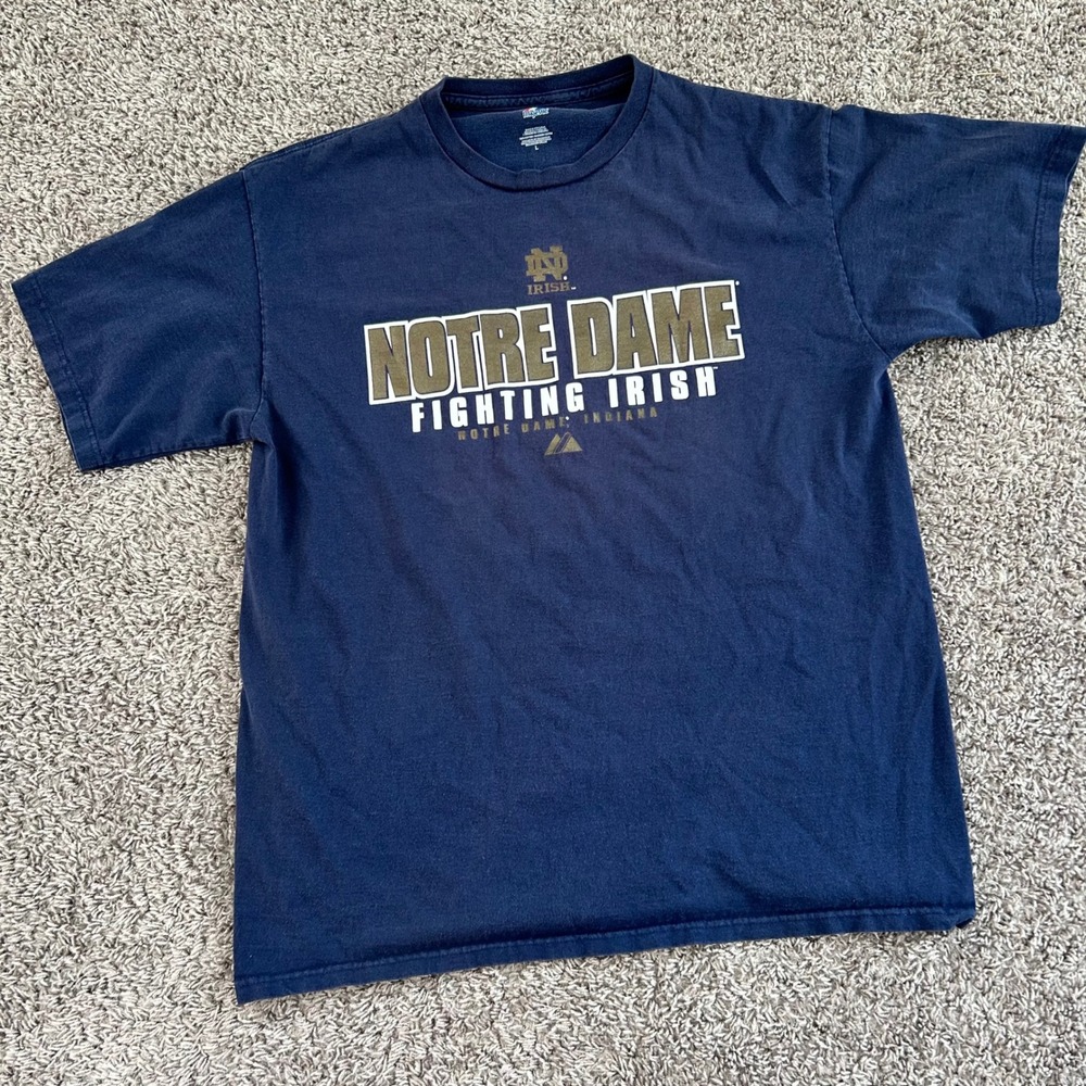 Majestic Notre Dame Fighting Irish T Shirt Navy Blue Mens Large